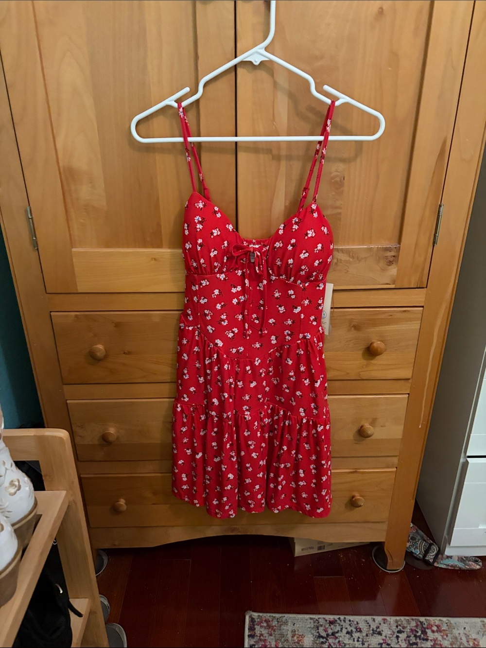 Red Floral Spaghetti Strap Babydoll Dress